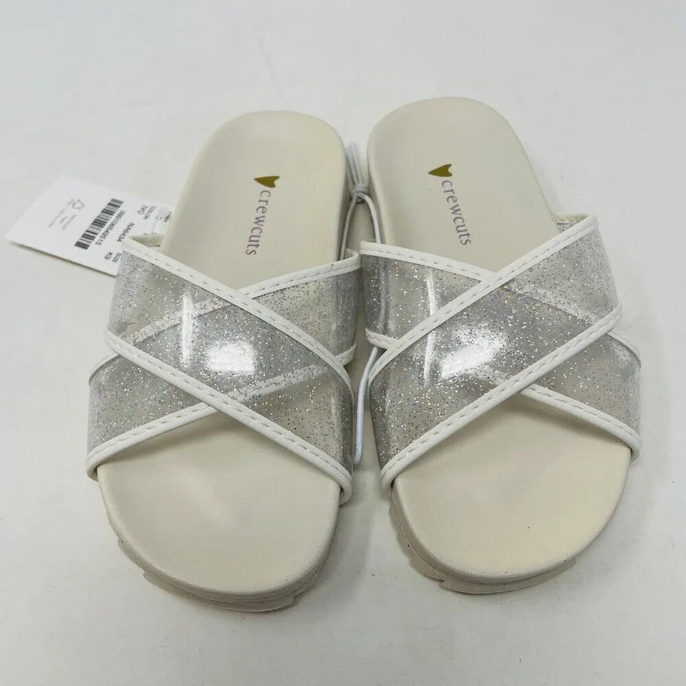 J Crew Crewcuts Little Girl K9 Slip On Pool Glitter‎ Jelly Sandals White $45 206